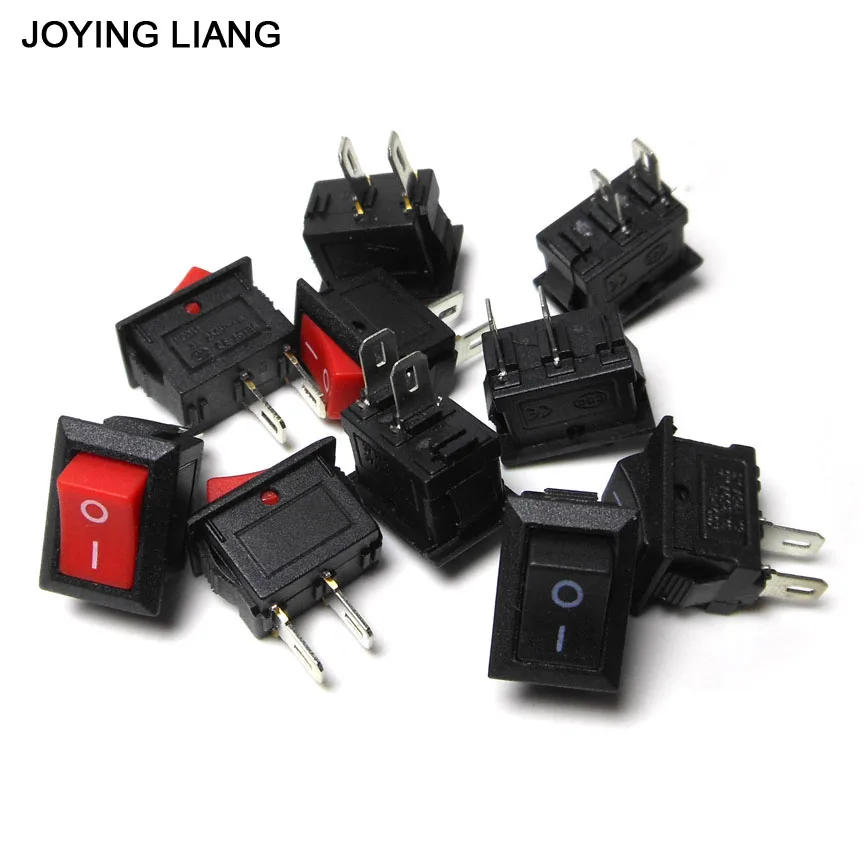 JOYING LIANG 10*15mm KCD1-101 117S 250V AC/ 3A Rocker Switch Two-feet Black / Red / White Small Switches