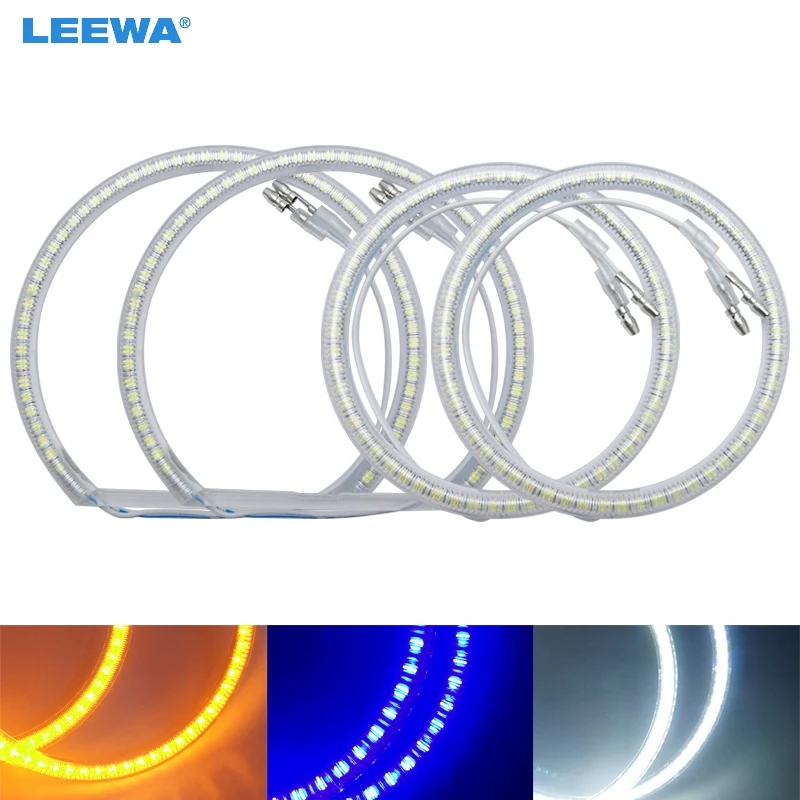 LEEWA 2X131mm 2X106mm 4pcs/Set Car LED Halo Rings Angel Eyes DRL Head Lamp For BMW E90 White/Blue/Yellow #CA4754