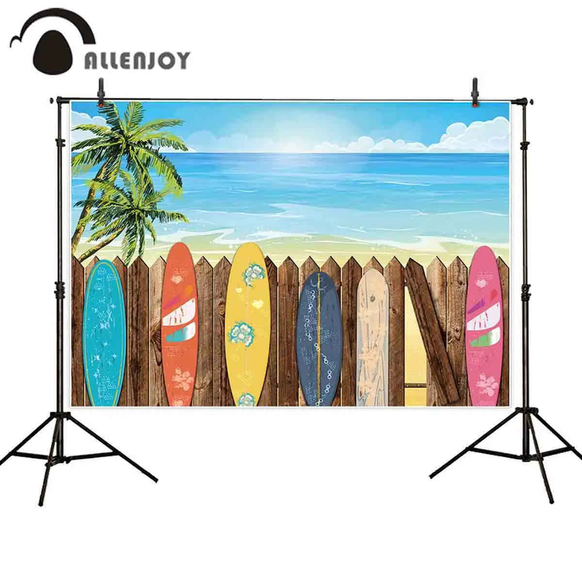 

Allenjoy photographic background surfboard Fence sea tree Beach fabric custom shoot prop photocall photo studio backdrop