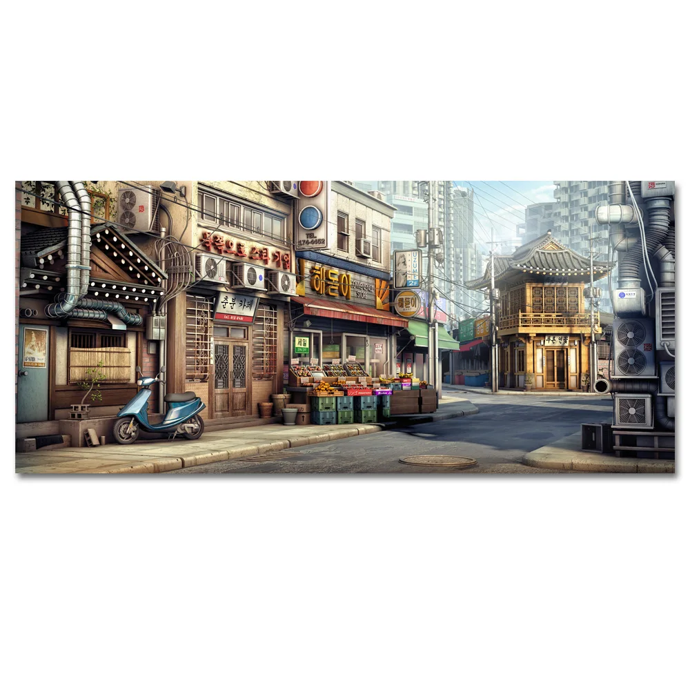 

Korean cityscape street Anime Posters and Prints Canvas Art Paintings Wall Art For Home Decor