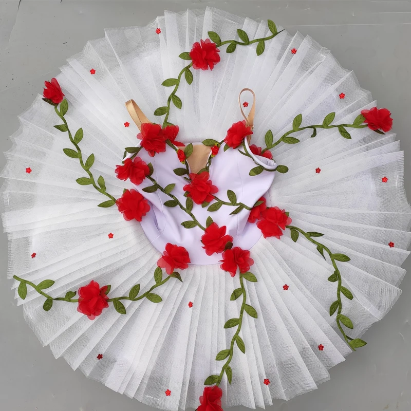 Robe de Ballet Professionnelle pour Fille, Tutu à Fleurs Blanches, Costume de brevpour Enfant