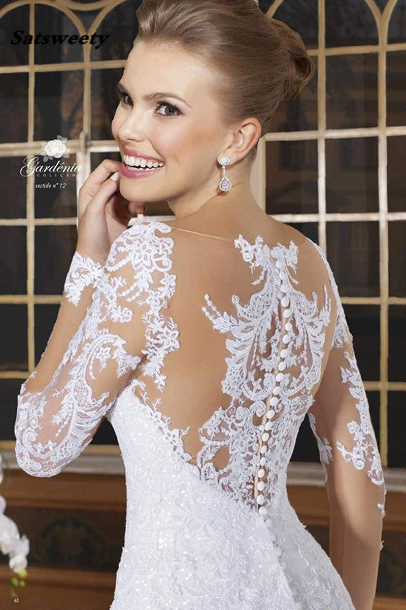 Robe De mariée sirène en dentelle et perles, Sexy, romantique, dos boutonné, manches longues, traîne, 2022