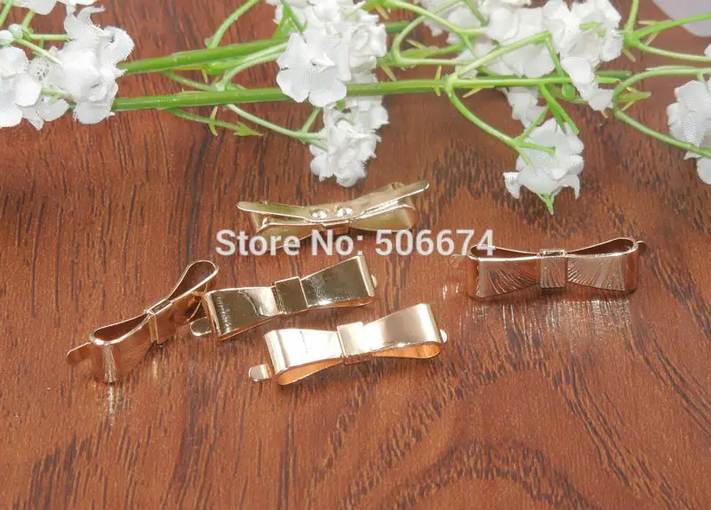 7*25mm 5pcs TOP quality lowest price rose gold alloy bowknot DIY ribbon buckles charm accessories on bag/ shoes foot back fixed