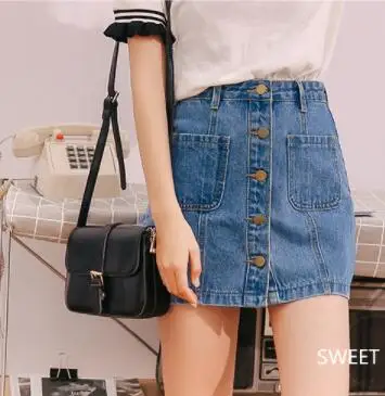 

Denim Skirt High Waist A-line Mini Skirts Women 2018 Summer New Arrivals Single Button Pockets Blue Jean Skirt Style Saia Jeans