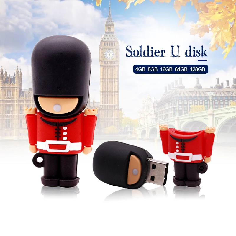 

New Style USB Flash Drive Pendrive Handsome British Guard Cartoon Pen Drive 4GB 8G 16G 32G 64GB Usb 2.0 Memory Stick Lovely Gift