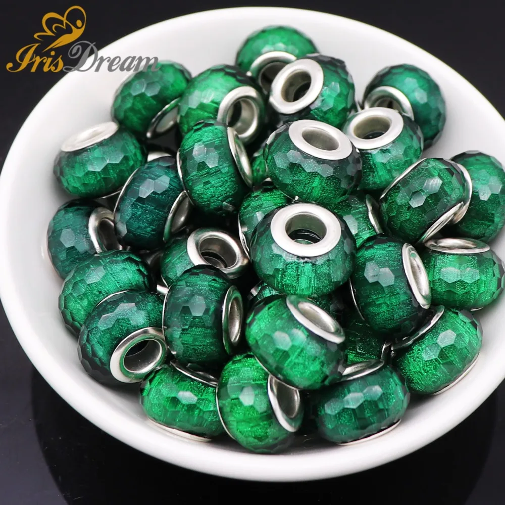 

20Pcs Lot Faceted Murano Spacer Glitter Rondelle Beads for Jewelry Making Big Hole European Beads fit Bracelet Necklace