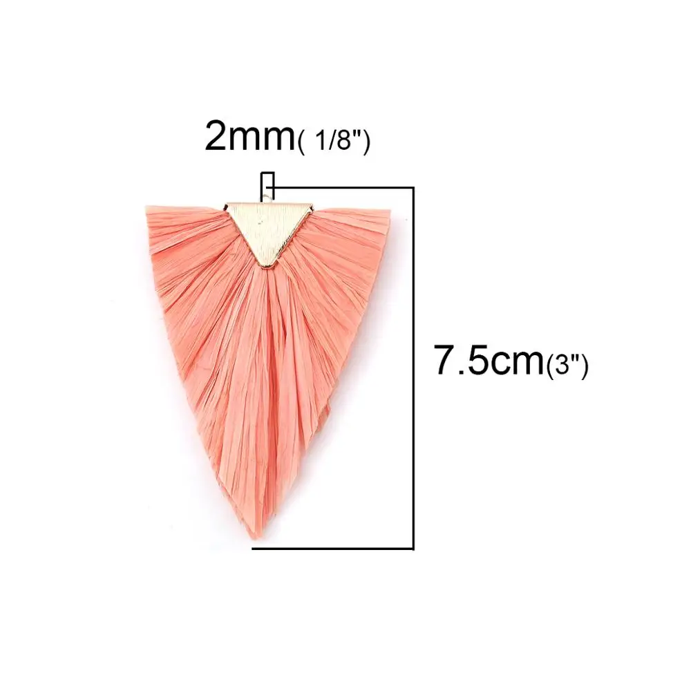 DoreenBeads Hot Fashion Raffia Tassel Pendants Triangle Gold Hollow Colorful Jewelry DIY Charms 75mm(3