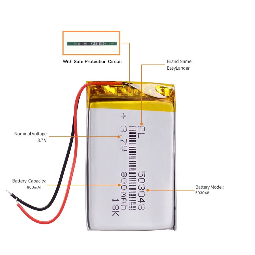 Rechargeable 3.7V 503048 053048 800MAH lithium polymer Battery For MP3 MP4 Bluetooth GPS wireless controller headlamp