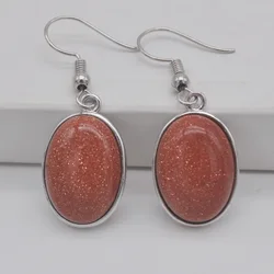Golden Sandstone Stone Oval Beads GEM Earrings Jewelry T243