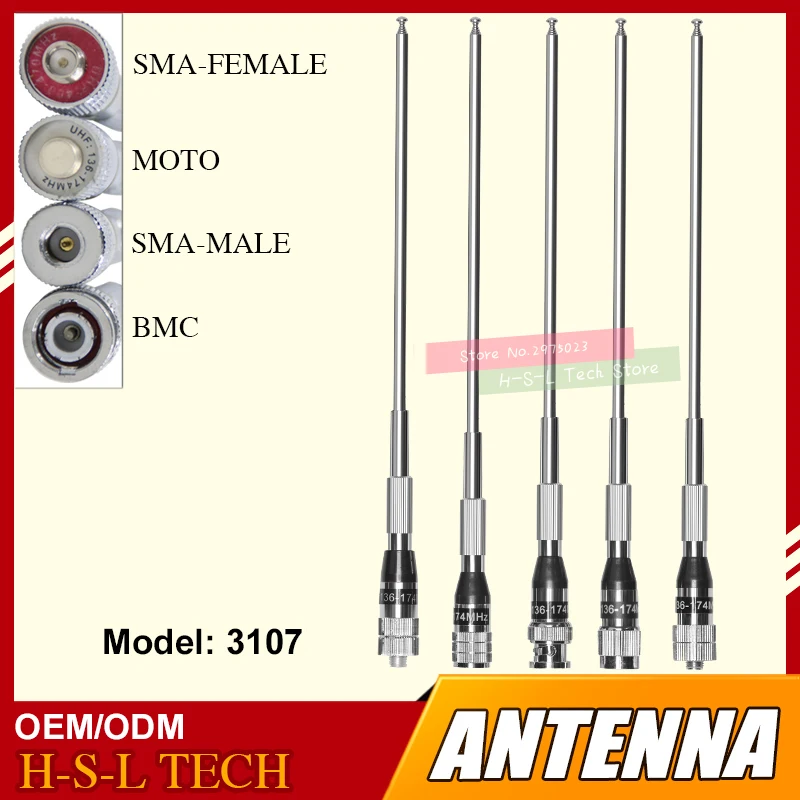 

Stainless Steel Telescopic Antenna For Walkie-Talkie BNC/SMA/MOTO 400-470Mhz Or 136-174Mhz Bendable Antenna 27-110CM For Baofeng