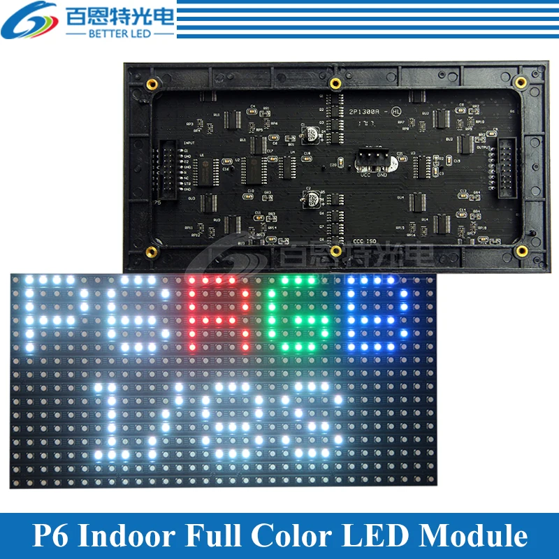 

P6 LED screen panel module Indoor 192*96mm 32*16 pixels 1/8 Scan 3in1 SMD3528 Full color P6 LED display panel module