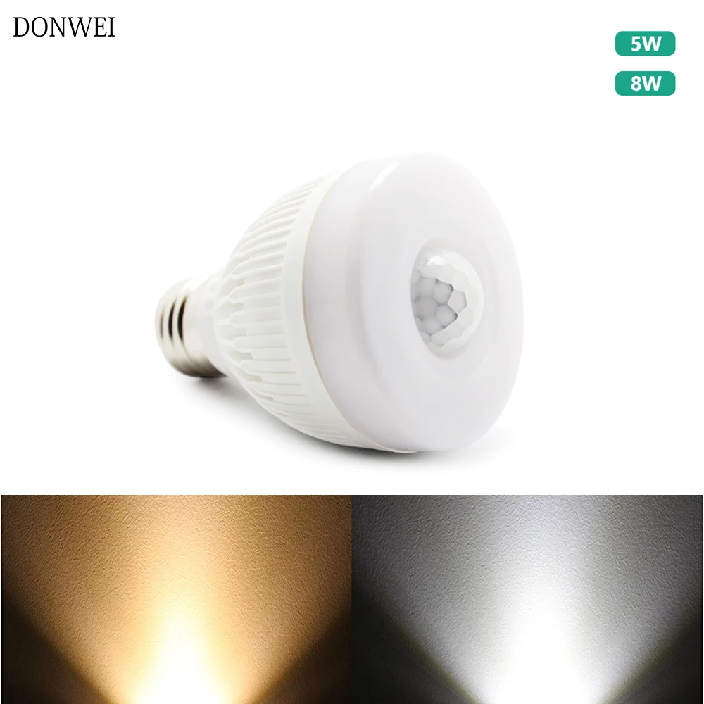 donwei lampada de led e27 ativada por infravermelho luz noturna com sensor de movimento para quarto corredor escadas porao 01