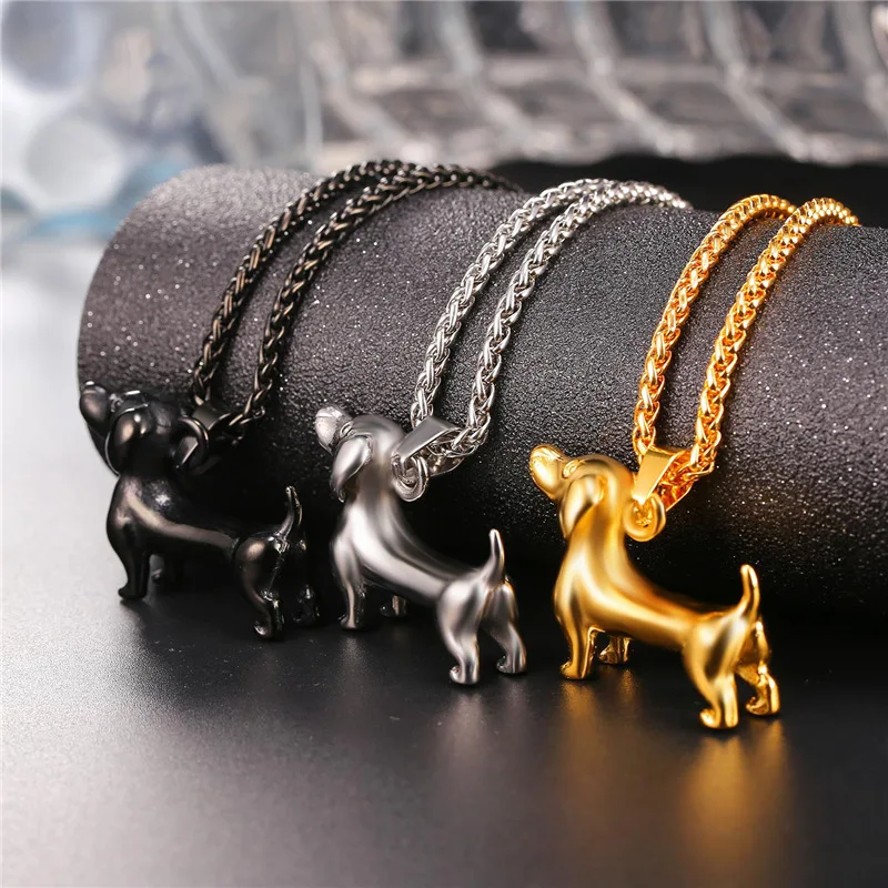 Starlord Animal Pet Dachshund Dog Necklace Pendant Sausage Dog Lover Stainless Steel/Gold Color Rope Collar For Men GP2462