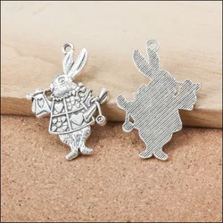 Factory price 3 Pieces/Lot 36mm*25mm Antique Silver plated Alice in thr wonderland charm rabbit charm animal For Jewelry Making