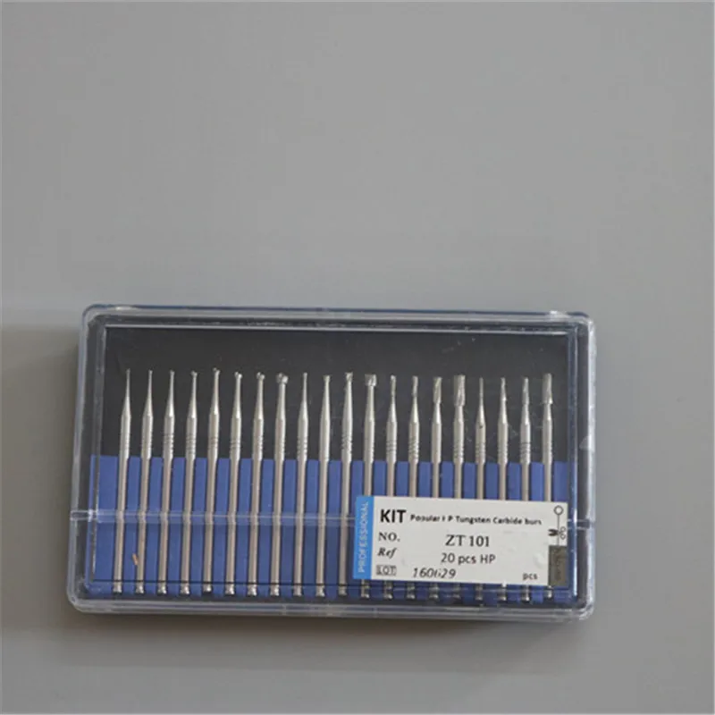 20 Pieces / Box Dental Tungsten Carbide Burs Kit HP Low Speed Popular Tool  For Alloy Metal Ceramics Jewellery Stones