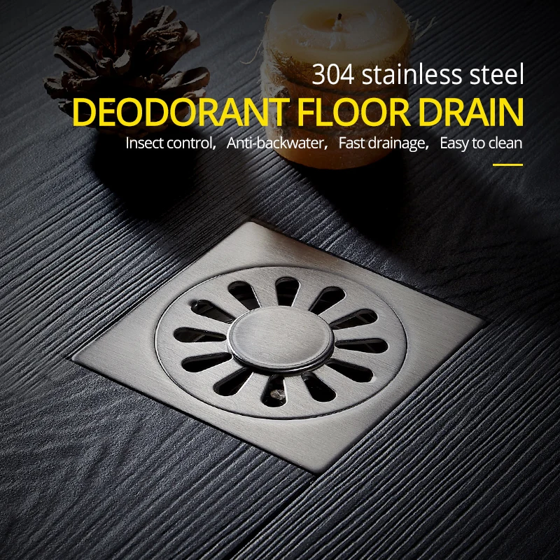 Floor Drains 10cm Stainless steel Floor Drain Bathroom Kitchen Shower Double anti-odor Floor Drain Square Bath Drain BS-811510