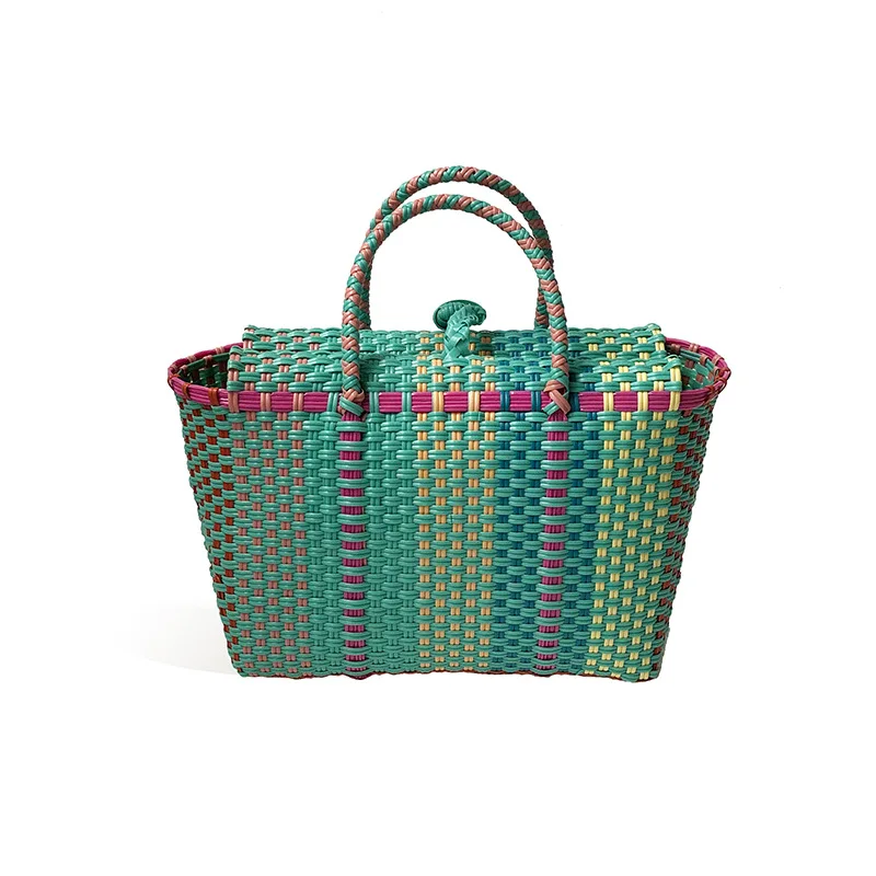 2018 Fashion Women Durable Weave Beach Bag Woven Bucket Bag Casual Tote Handbags Bags Popular Receive straw plastic braided