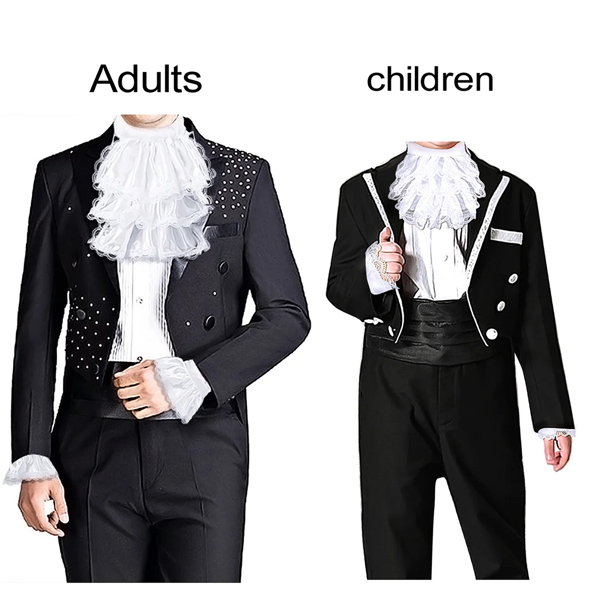 Adults Mens Victorian Lace Jabot and Cuffs for Kids Detachable Collar Stage Party Colonial Pirate Steampunk Costume Accessory