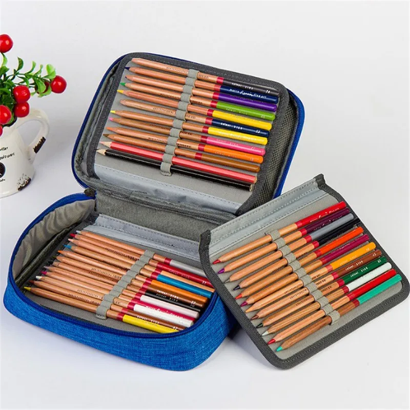 Trousse à Crayons en Toile pour Fille et Garçon, Boîte à Stylos à 72 Trous, Sac de Rangement Multifonction, Poudres, Kit d'Acquisition de Papeterie