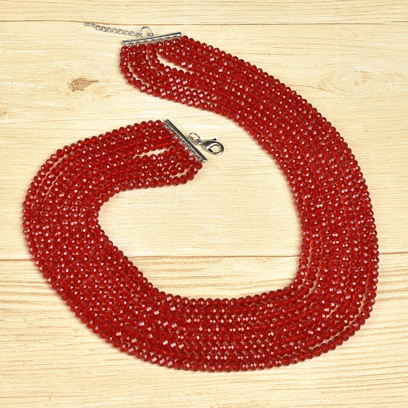 Faceted 4*6mm Red multi-layer cutting Glass Crystal Fit Manual diy necklace 17-25inch for Female Wholesale H220