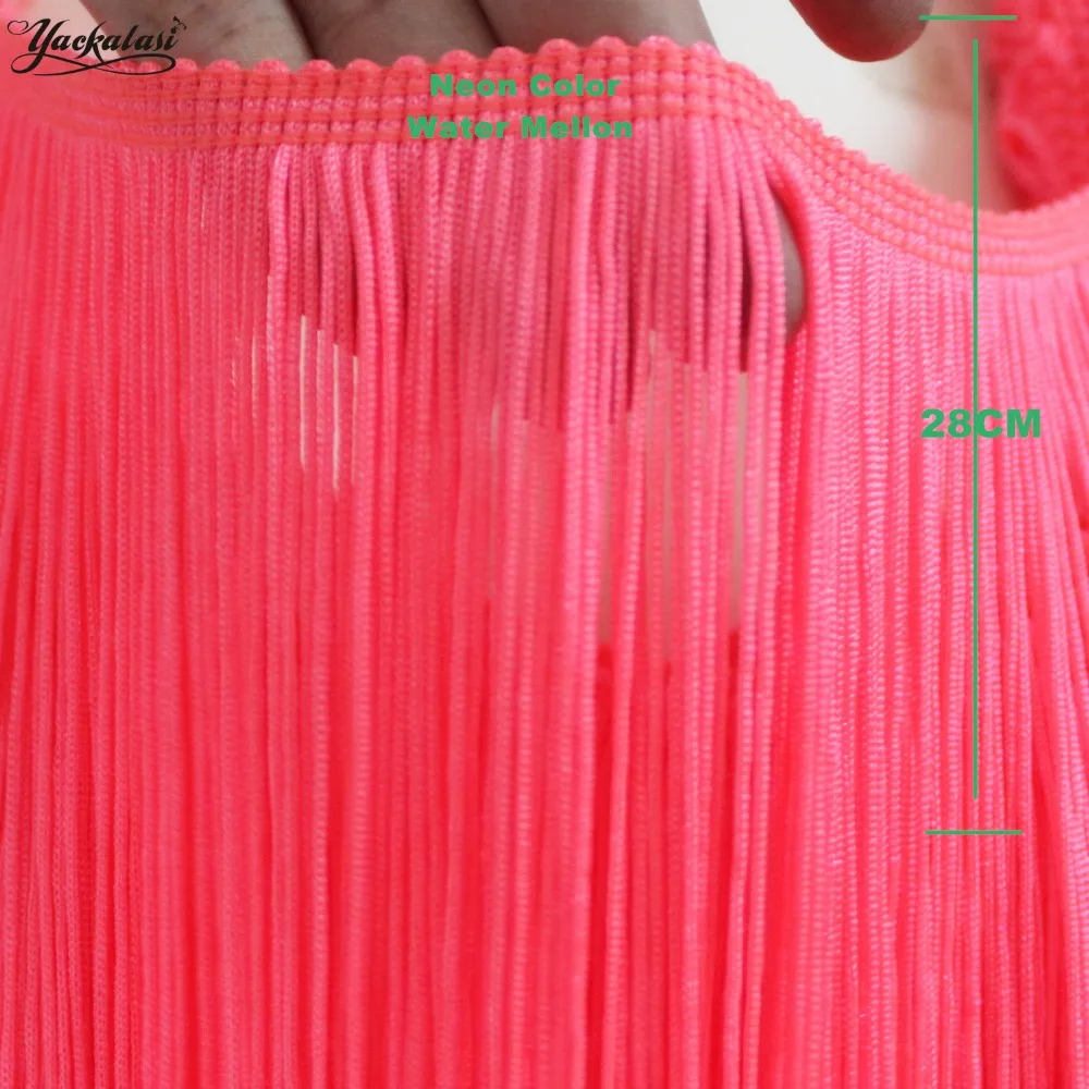 1 Yard Latin Fringe For Dress Macrame Double Banded Trimming Tassel Fluorescent Green Yellow 28CM Long