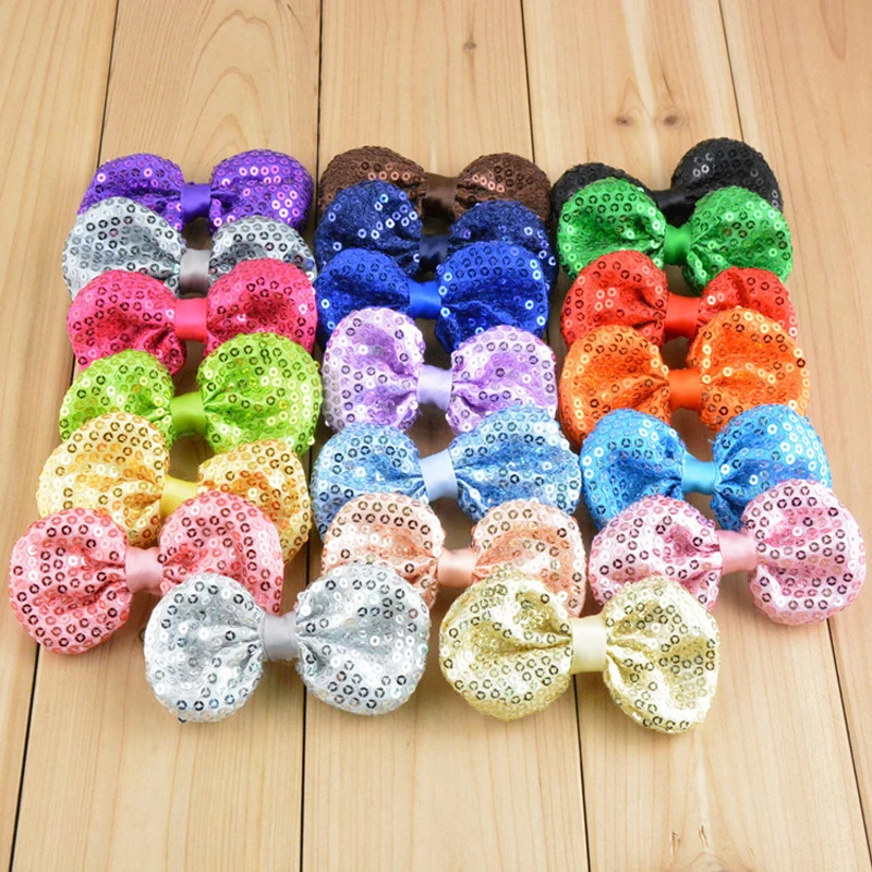 

120pcs/lot 21colors 9cm DIY Shiny Sequin Bows Knot Without Clips Fashion Applique Headband Bows For Kids Girls Hair Accessories