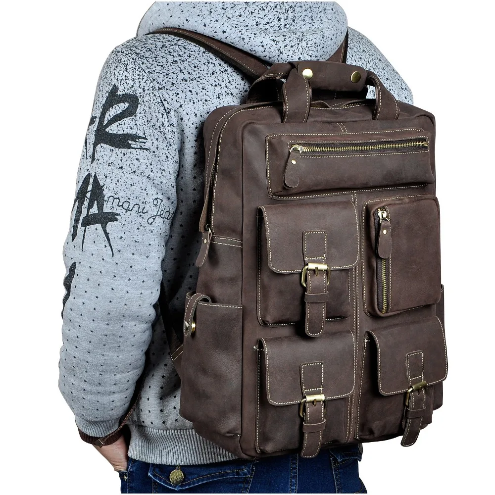 Design Male Leather Casual Fashion Heavy Duty Travel School University College Laptop Bag Backpack Knapsack Daypack Men 1170