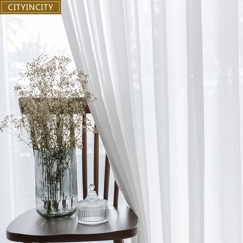 CITYINCITY white luxury curtains for living room Jacquard Twill curtain For bedroom Window ready made Curtain Tulle sheer