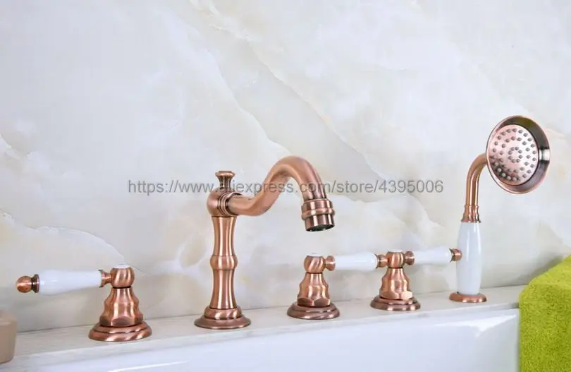 

Bathtub Faucet Deck Mounted 5 Hole Tub Sink Mixer Taps Cross Handles Roman Tub Faucet with Handshower Btf227