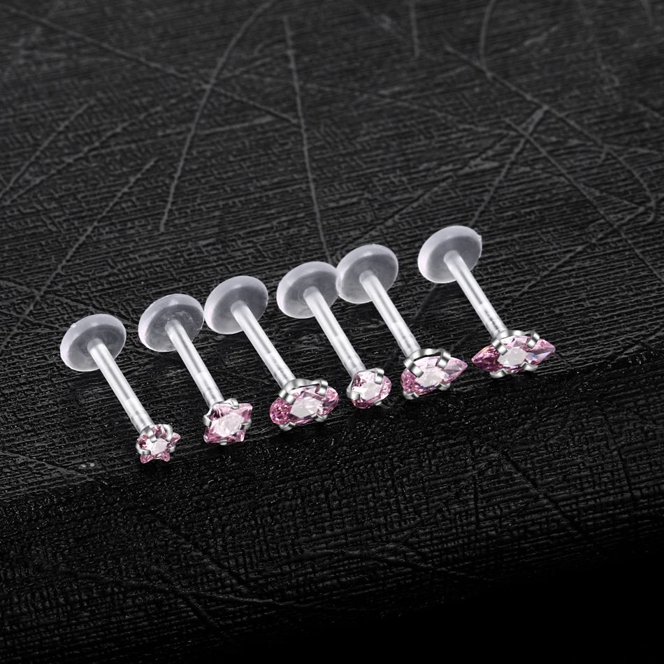 1PC Bioplast Flexible Ear Tragus Cartilage Piercings CZ Gem Labret Ring Lip Piercings Conch Helix Ear Stud Piercings Jewelry 16G