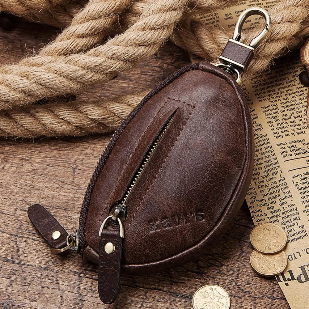 KAVIS Coin Purse Genuine Leather Men Wallet Mini Short Zipper Soft Purses Key Bag Gift For Money Pocket Small Holder for Key