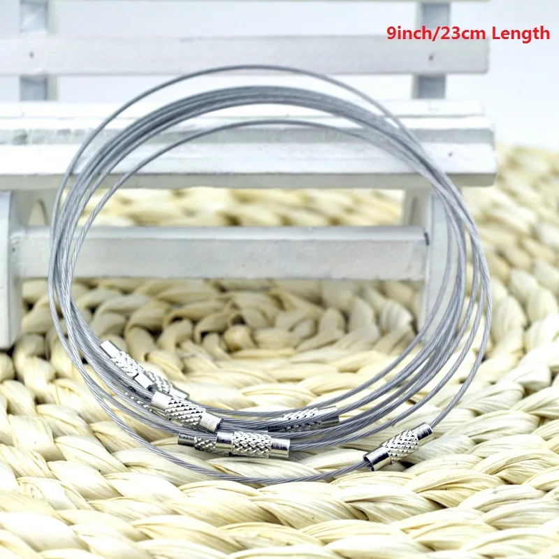 10pcs/lot 9 Inch Silver 1MM Steel Wire Cable Chain Bracelet Cord Screw Clasps Bracelets DIY Circle Jewelry Making Findings