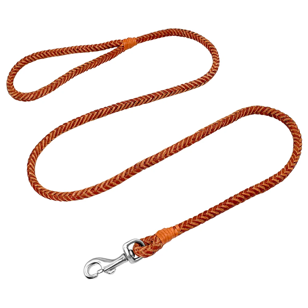 Dog Leash Rope Leather For Small Dogs Braided Pet Running Tracking Leash Puppy Pet Walking Leash Brown 4ft for Small Medium Dog