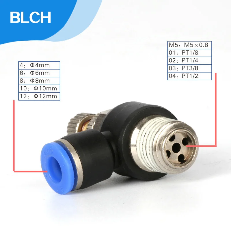 AIR Cylinder speed switch Flow Controller connector 8/6/10/12mm OD Tube 1/4