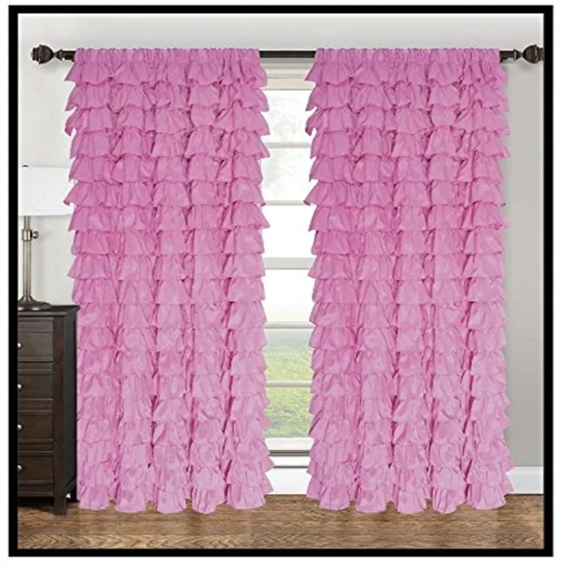 Multi-layer lotus leaf edge princess curtain for living room cake layers ruffles rod pocket шторы cortinas free shipping