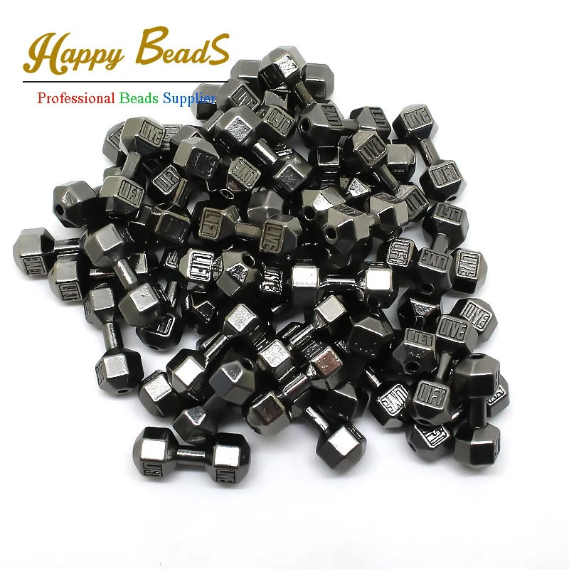 10 sztuk/partia 8*20mm czarna sztanga hantle koraliki dystansowe Charms fit Diy zroszony bransoletki Fitness Making (w03523)