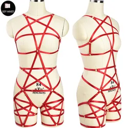 Goth Pentagram Body Harness Set Punk Pole Dance Harness Bra Rave Pentagram Leg Garter Belt Bondage Sexy Lingerie Body Cage