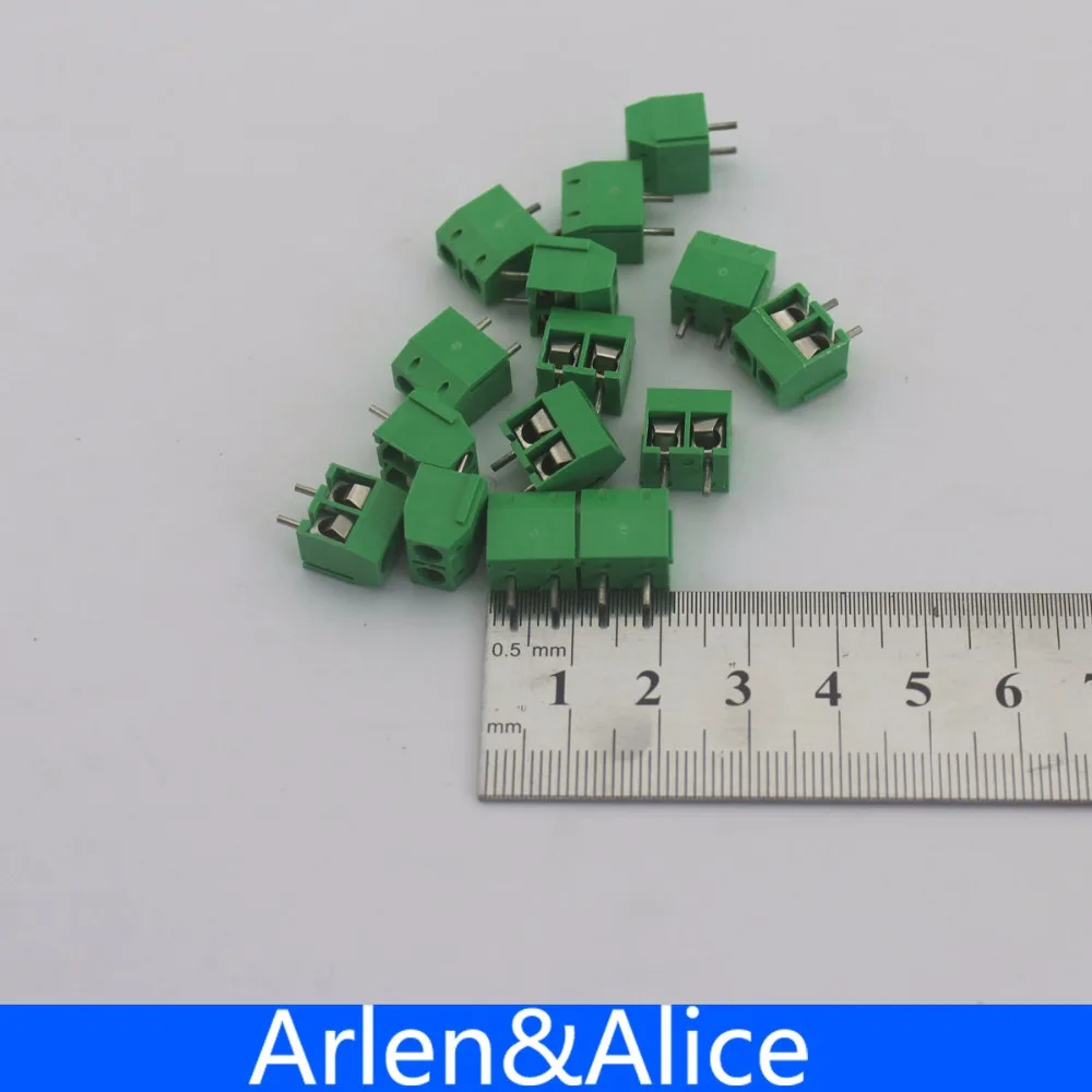 Tornillo de 2 pines, conector de bloque de terminales PCB, color azul y verde, paso de 5mm, 20 Uds.
