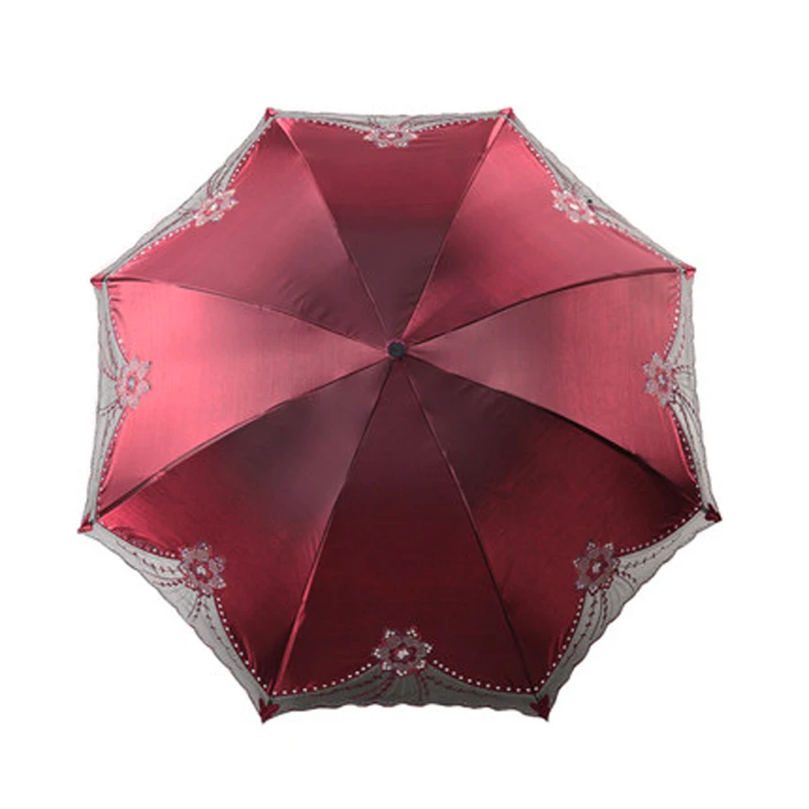 Beautiful Women Lace Umbrella Anti UV Black Coating Parasol 3 Folding Sun Rain Umbrella Adult Princess Lace Umbrella