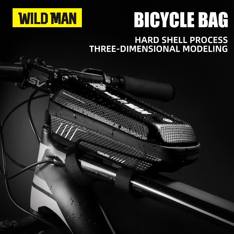 WILD MAN E5 Bicycle Bag, Large Capacity Hard Shell, MTB Road Bike Bag, Waterproof Top Tube, Carbon PU, Cycling Accessories