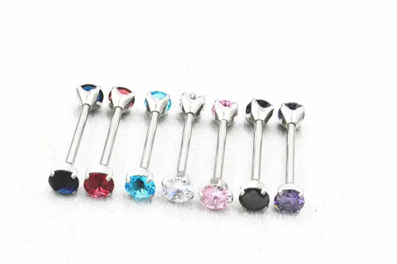 Free Shipping 50pcs Body Jewelry Piercing CZ Screw Tongue Ring Barbells Nipple Bar 14G~1.6mmx16mmx5mm Mix Nice Colors New