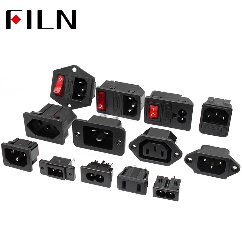 New Integral 250V 10A Red Rocker Switch Fused IEC320 C14 Inlet Power Socket Fuse Switch Connector 2pin Plug Male Connector