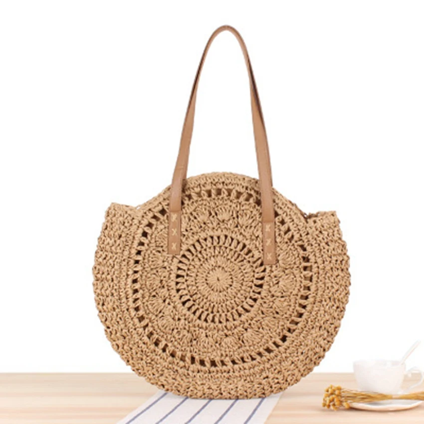 Japan and South Korea new simple round shoulder straw bag woven beach woven bag fashion women's straw bag