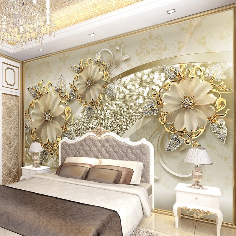 European Style 3D Relief Flowers Pattern Jewelry Photo Murals Wallpaper Living Room Hotel Luxury Background Wall Painting Decor