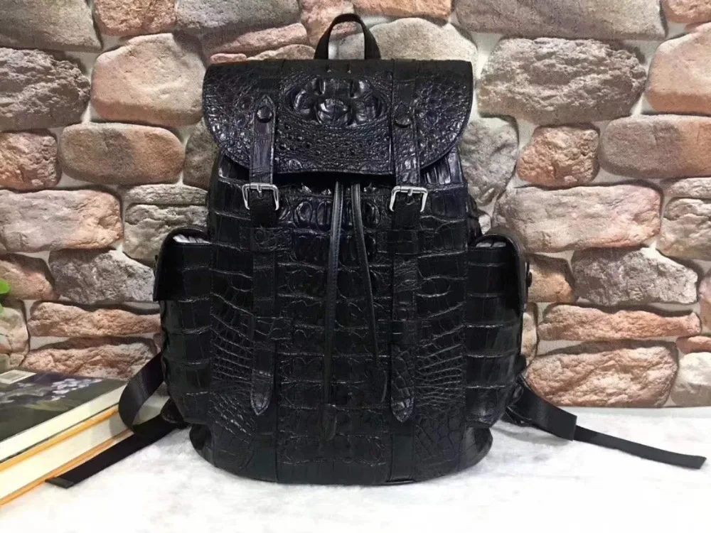 Luxury quality high end 100% real genuine crocodile skin big size leisure men backpack bag black color daily pack bag fast  ship