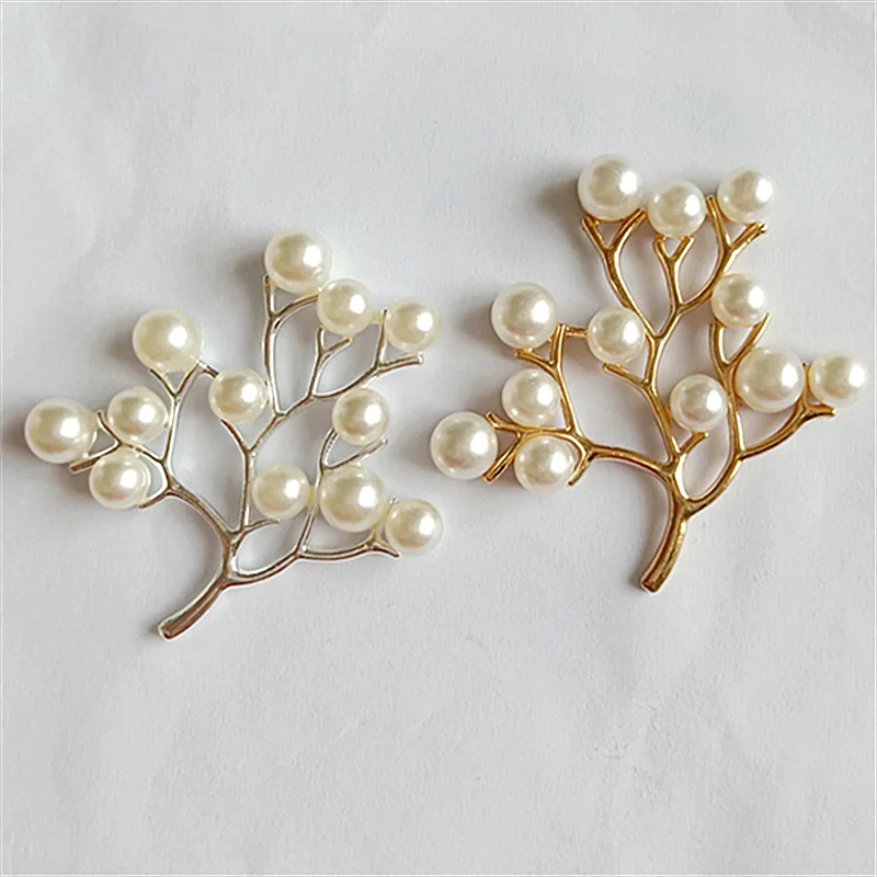 10 Pcs/Lot Alloy Creative Gold Pearls Leaf Pendant Buttons Ornaments Jewelry Earrings Choker Hair DIY Jewelry Accessories