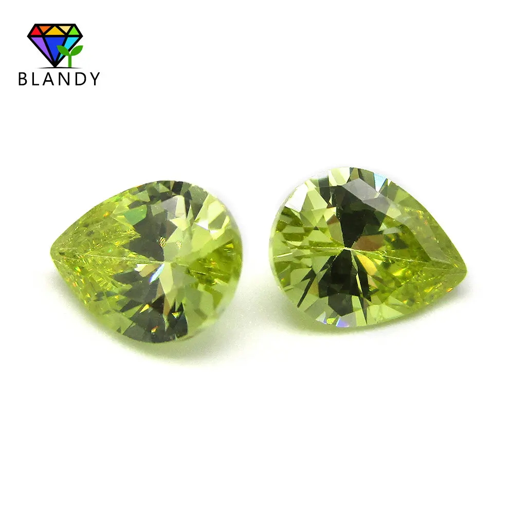 Free Shipping 2x3~13x18mm 5A Pear Shape Peridot Yellow Loose Soviet Stone Cubic Zirconia, CZ Zircon Gem Stone For Jewelry