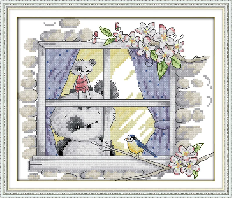 Pandas and partners cross stitch kit cartoon 11ct count canvas stitches embroidery DIY handmade needlework plus