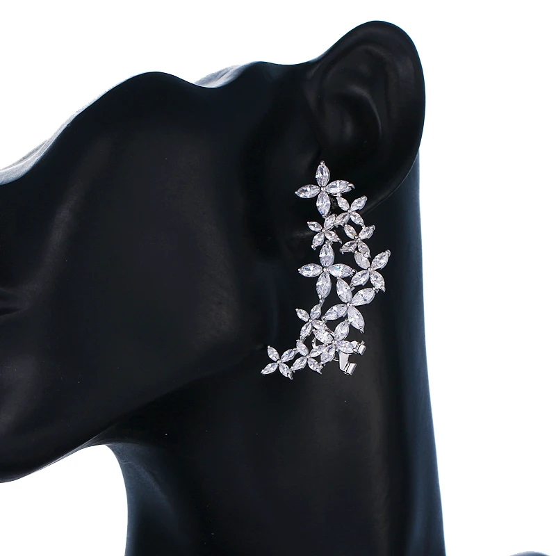 EMMAYA Luxury Unique Big Flower Earrings White Color CZ Vintage Wedding Brincos Jewelry for Women