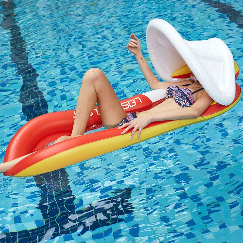 PVC Inflatable Floating Bed for Swimming, Air Mattress, Inflatable Chair with Sun Shelter, Water Hammock